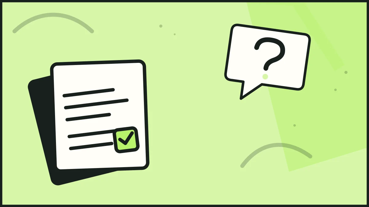 Checked proposal sheets beside a question bubble, illustrating service contracts.